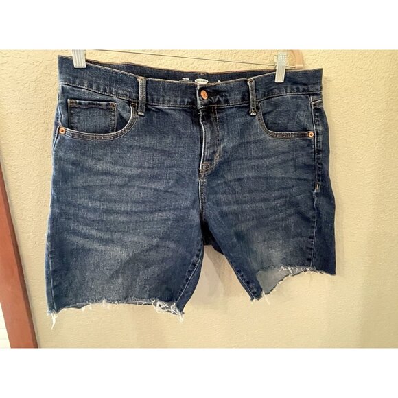 Old Navy Blue Jean Shorts 14 Fitted Stretch Raw Hem Cut off Summer Casual Beach - Picture 7 of 7